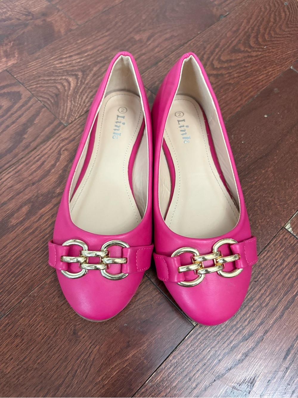 Link Pink Ballet Flats with Gold Chain Accent